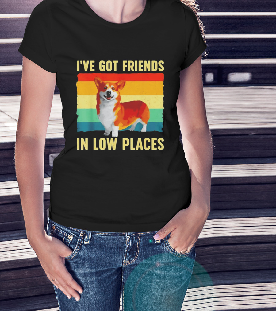 Corgi I've Got Friends In Low Places Vintage Rainbow T-Shirt