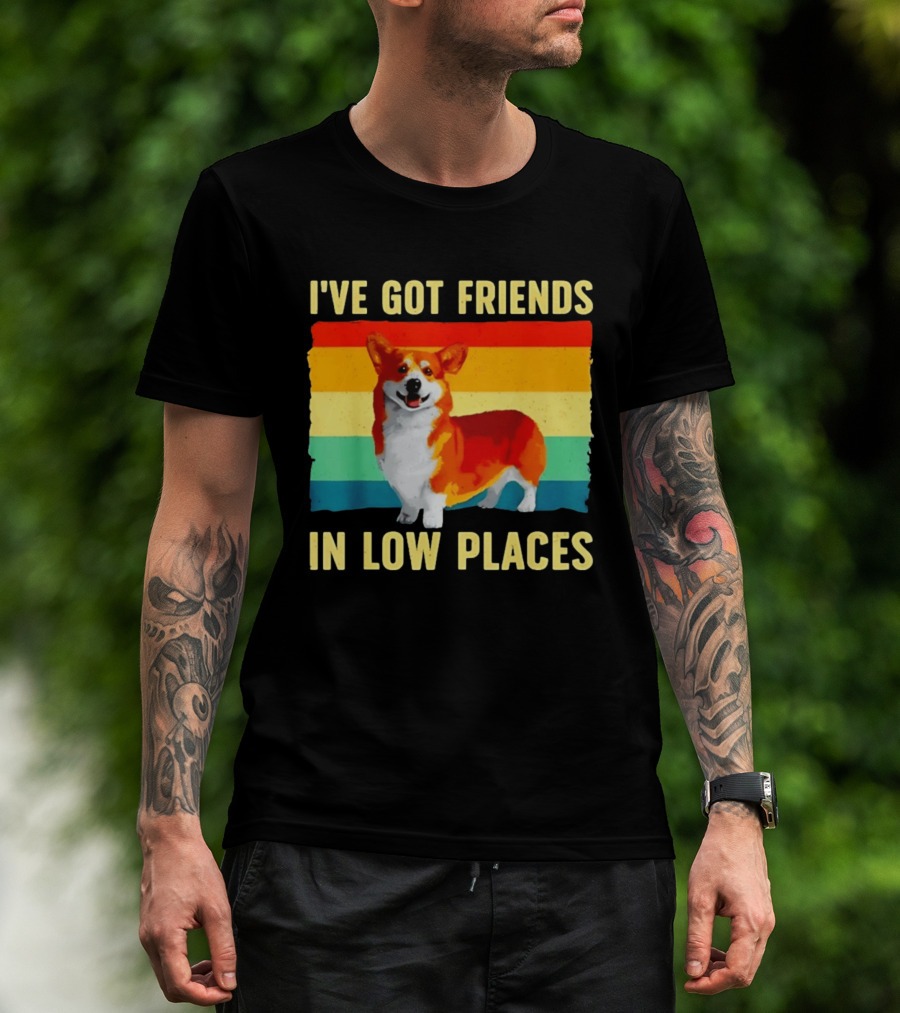 Corgi I've Got Friends In Low Places Vintage Rainbow T-Shirt