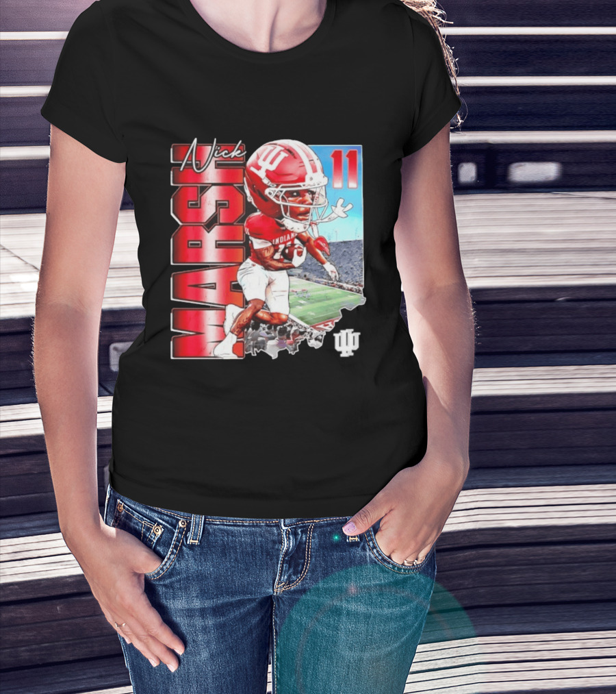 Nick Marsh Indiana Hoosiers Football Caricature 11 Stadium Scene T-Shirt