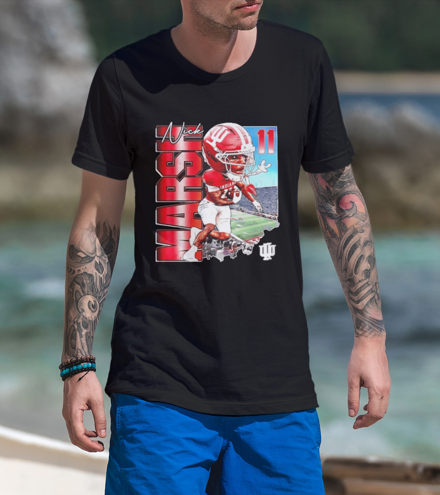 Nick Marsh Indiana Hoosiers Football Caricature 11 Stadium Scene T-Shirt