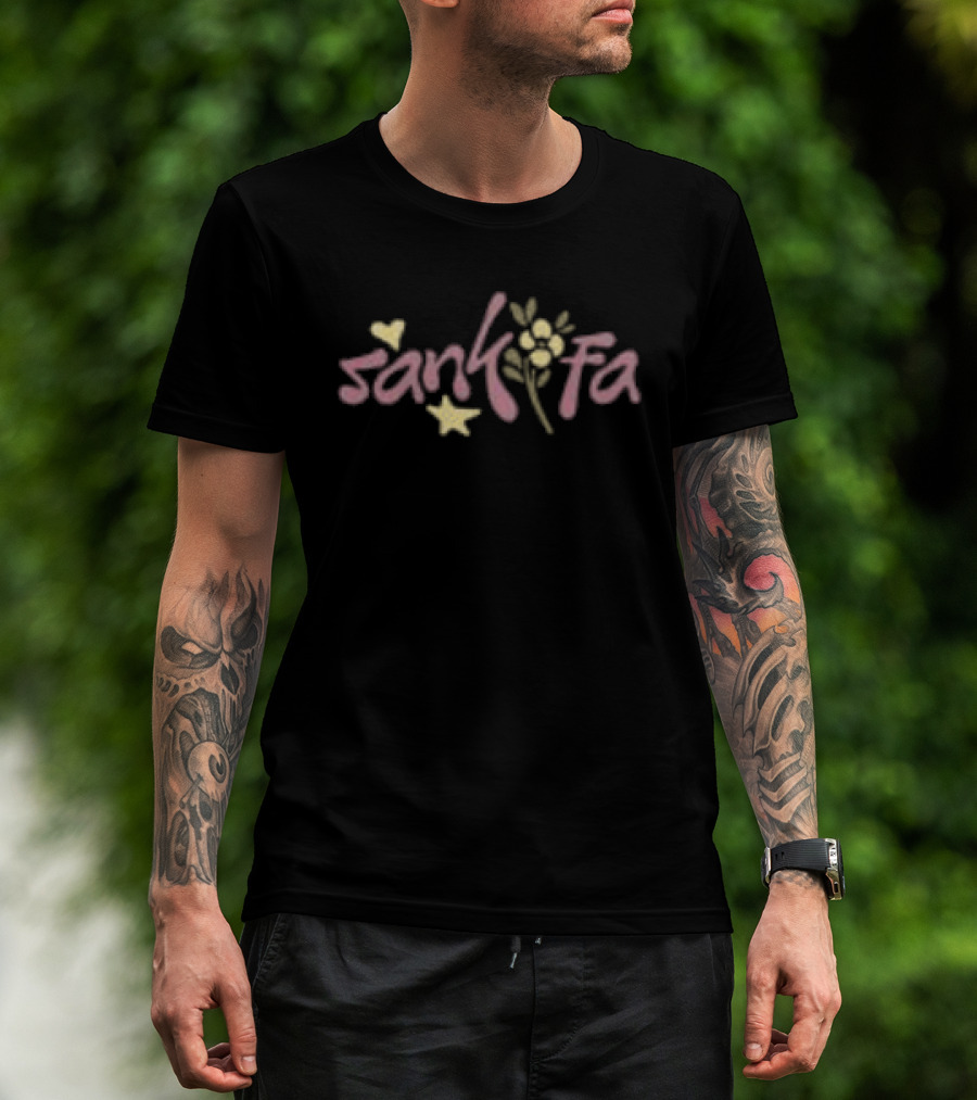 Sankofa Redveil Store Decorative Floral Text With Yellow Hearts And Flowers T-Shirt