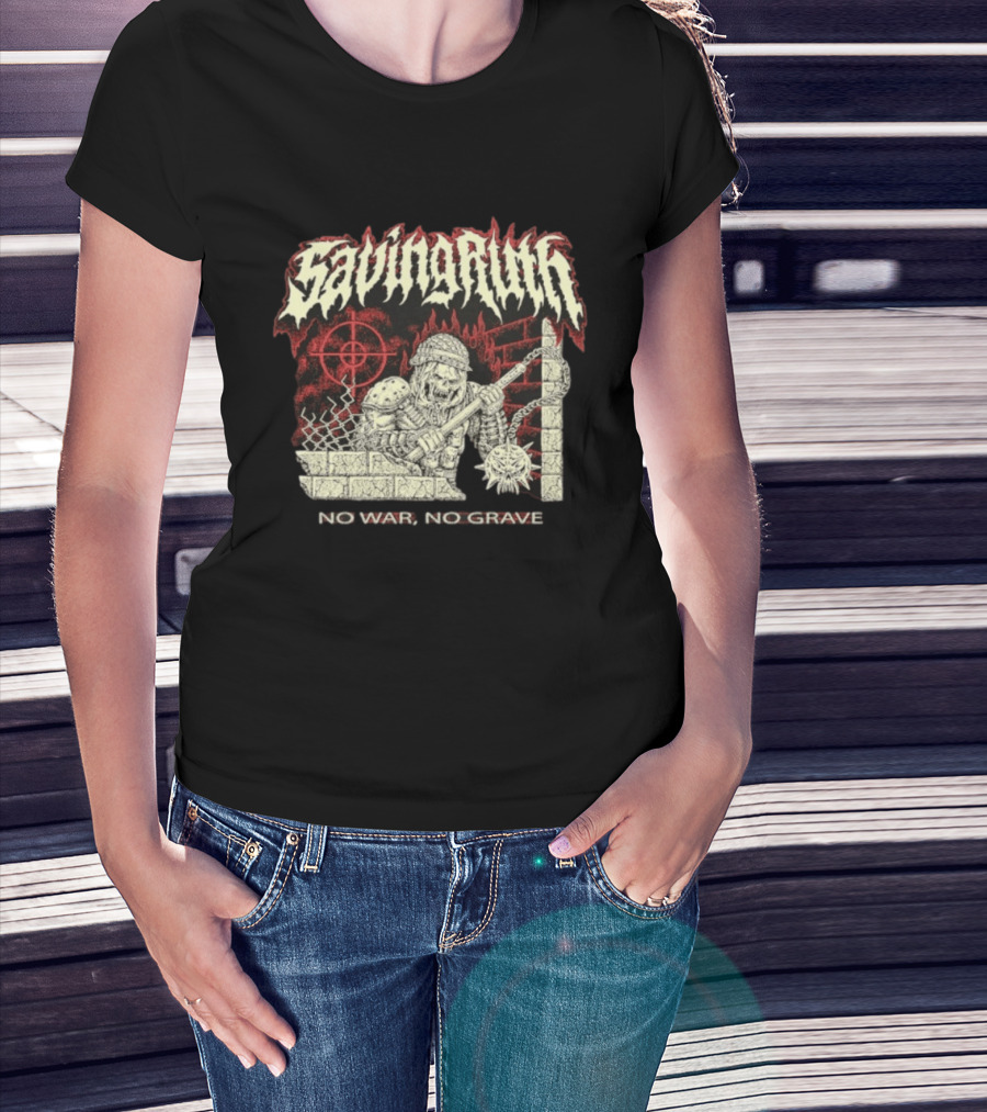 Saving Ruin No War No Grave Death Metal Medieval Warrior Skeleton T-Shirt