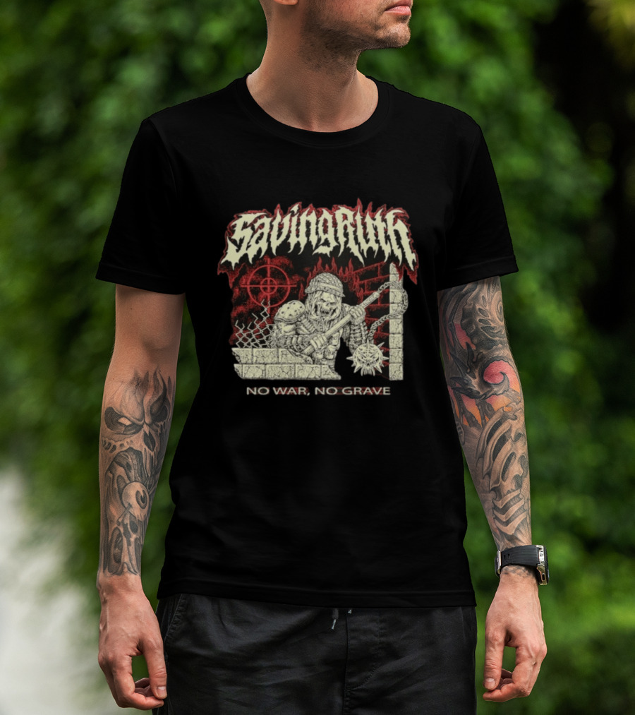 Saving Ruin No War No Grave Death Metal Medieval Warrior Skeleton T-Shirt