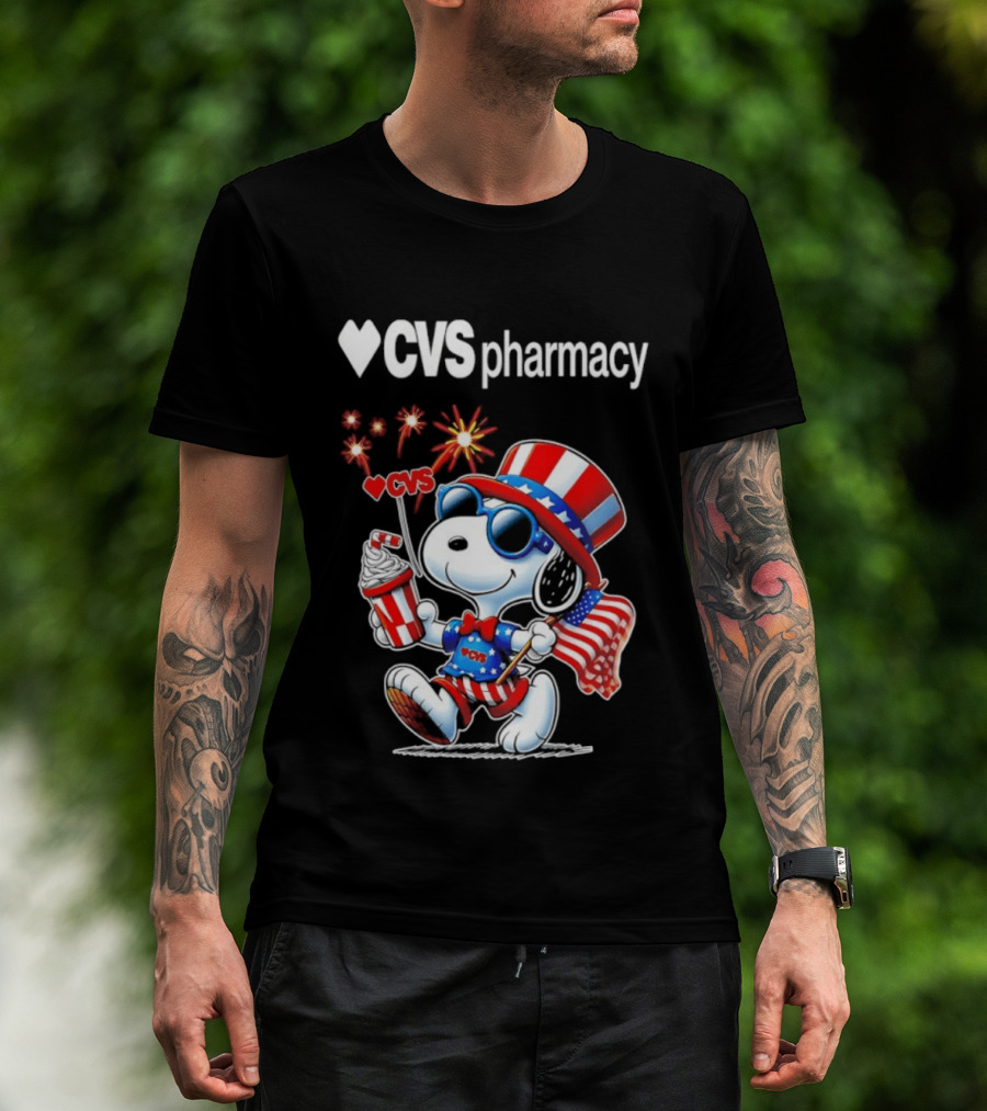 Snoopy CVS Pharmacy America 1776 2026 250th Anniversary Celebration With Fireworks And Flag T-Shirt