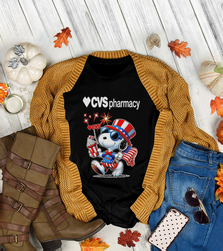 Snoopy CVS Pharmacy America 1776 2026 250th Anniversary Celebration With Fireworks And Flag T-Shirt