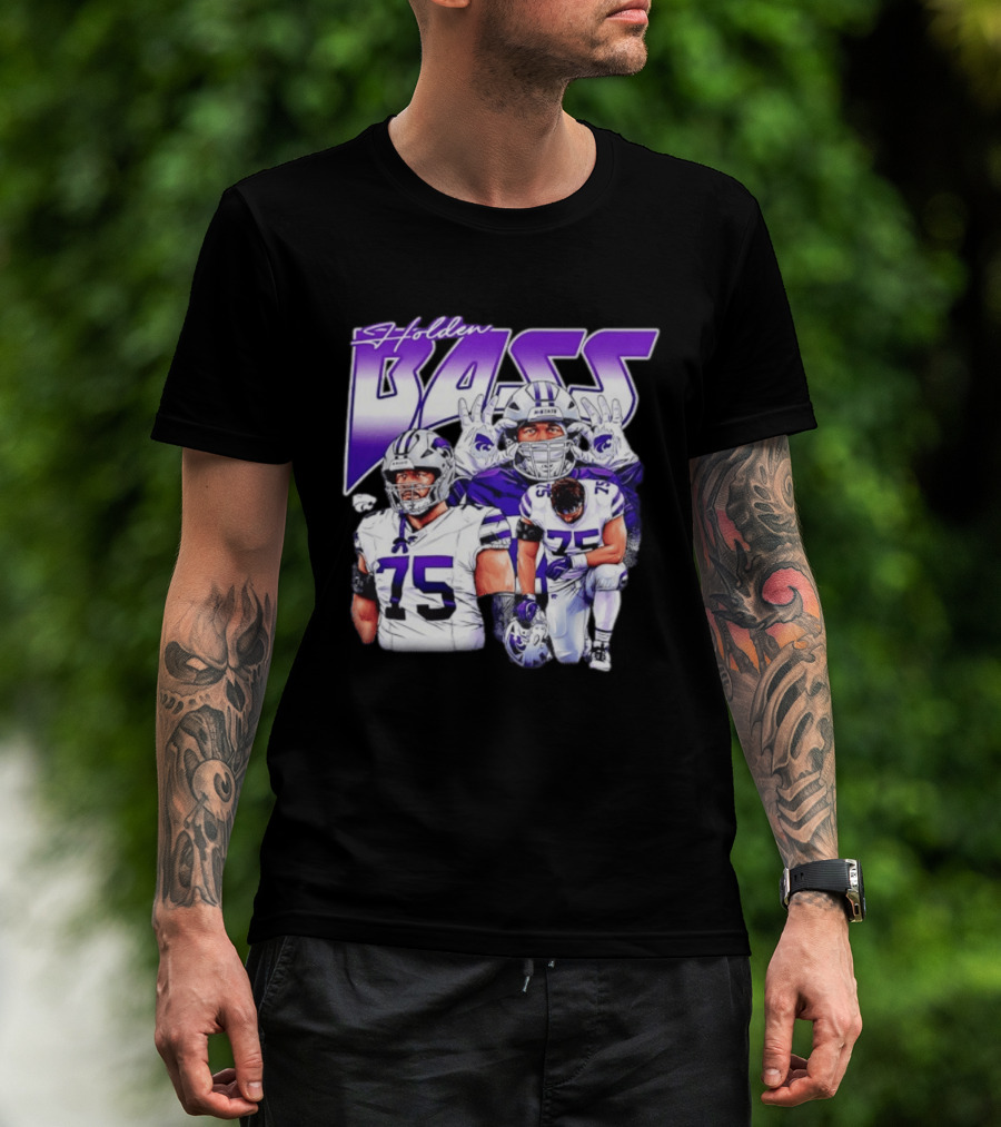 Holden Bass 75 Kansas State Wildcats NCAA Football Player T-Shirt