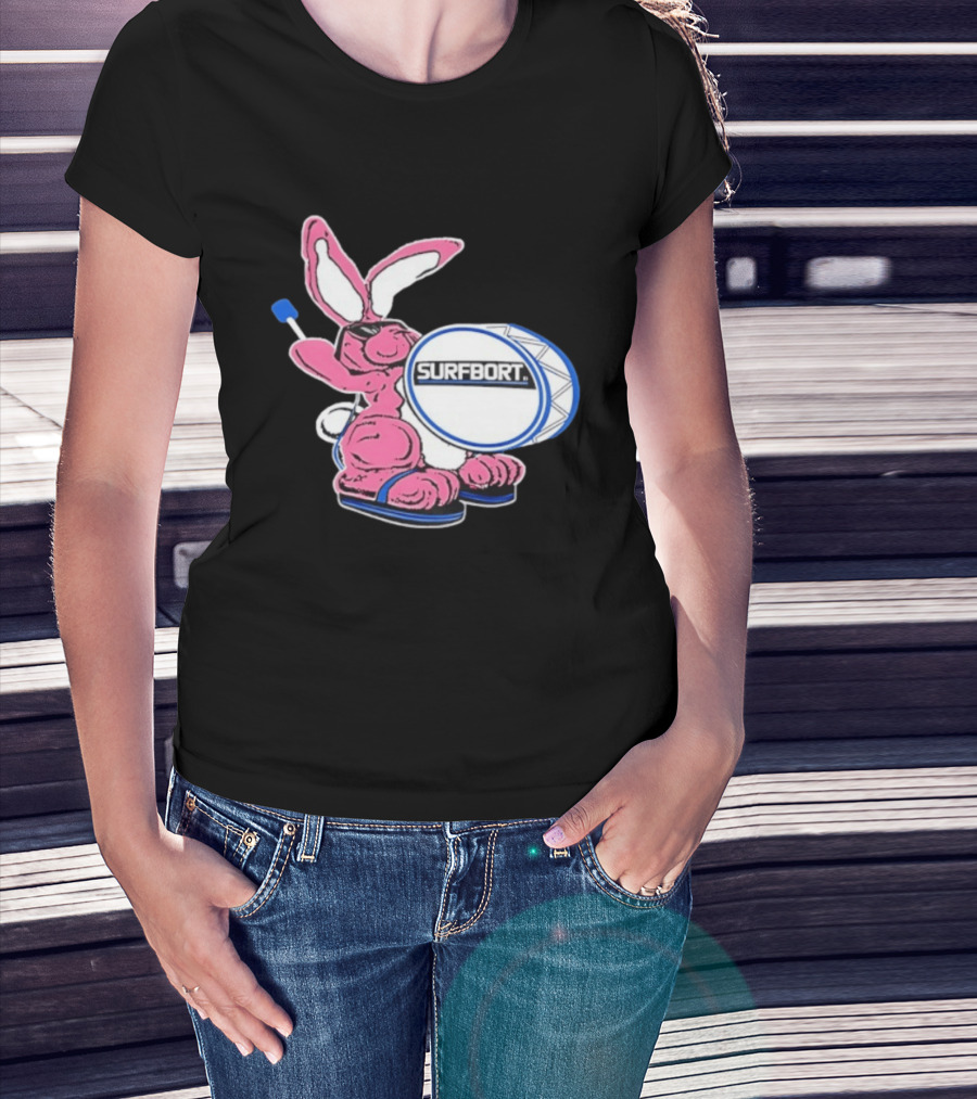 Surfbort Pink Bunny Drummer With Drumsticks And Bass Drum T-Shirt