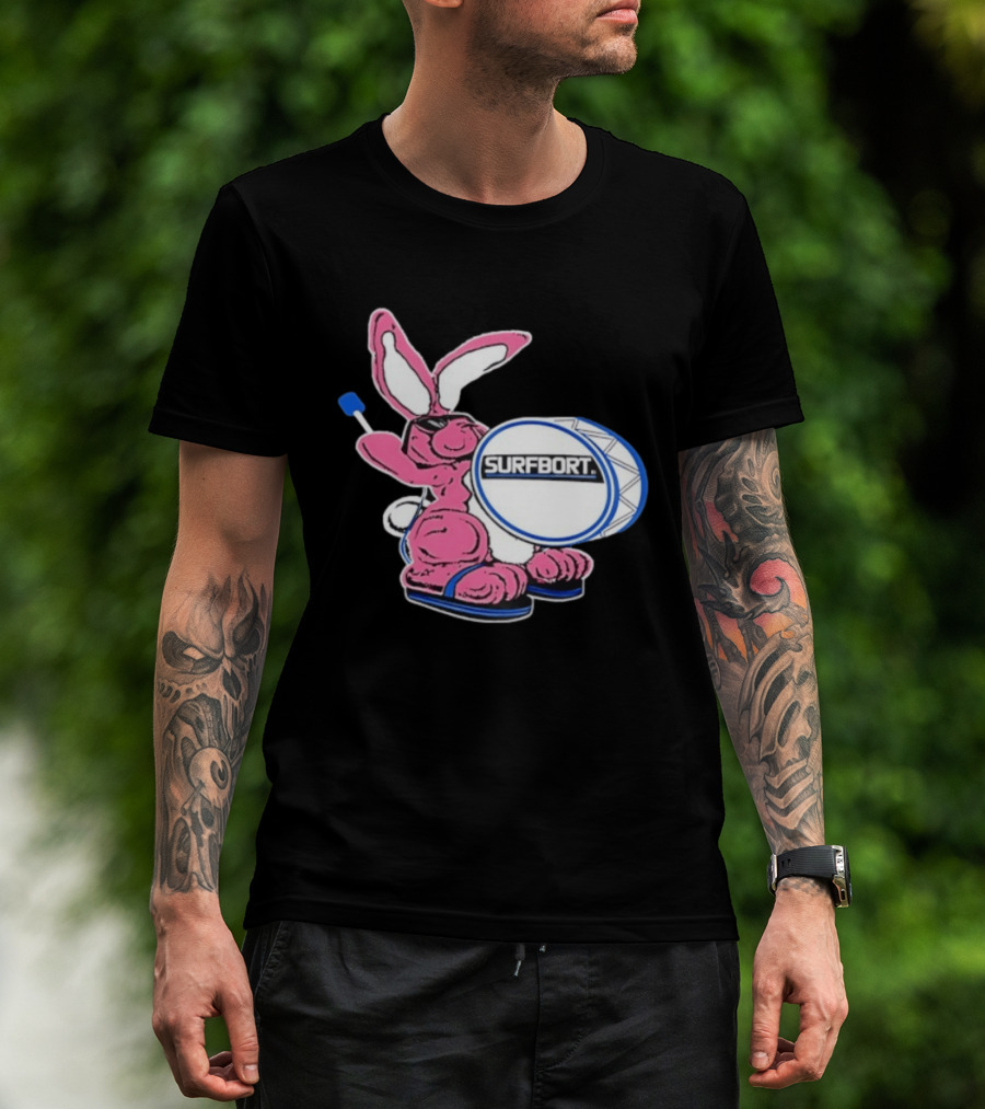 Surfbort Pink Bunny Drummer With Drumsticks And Bass Drum T-Shirt