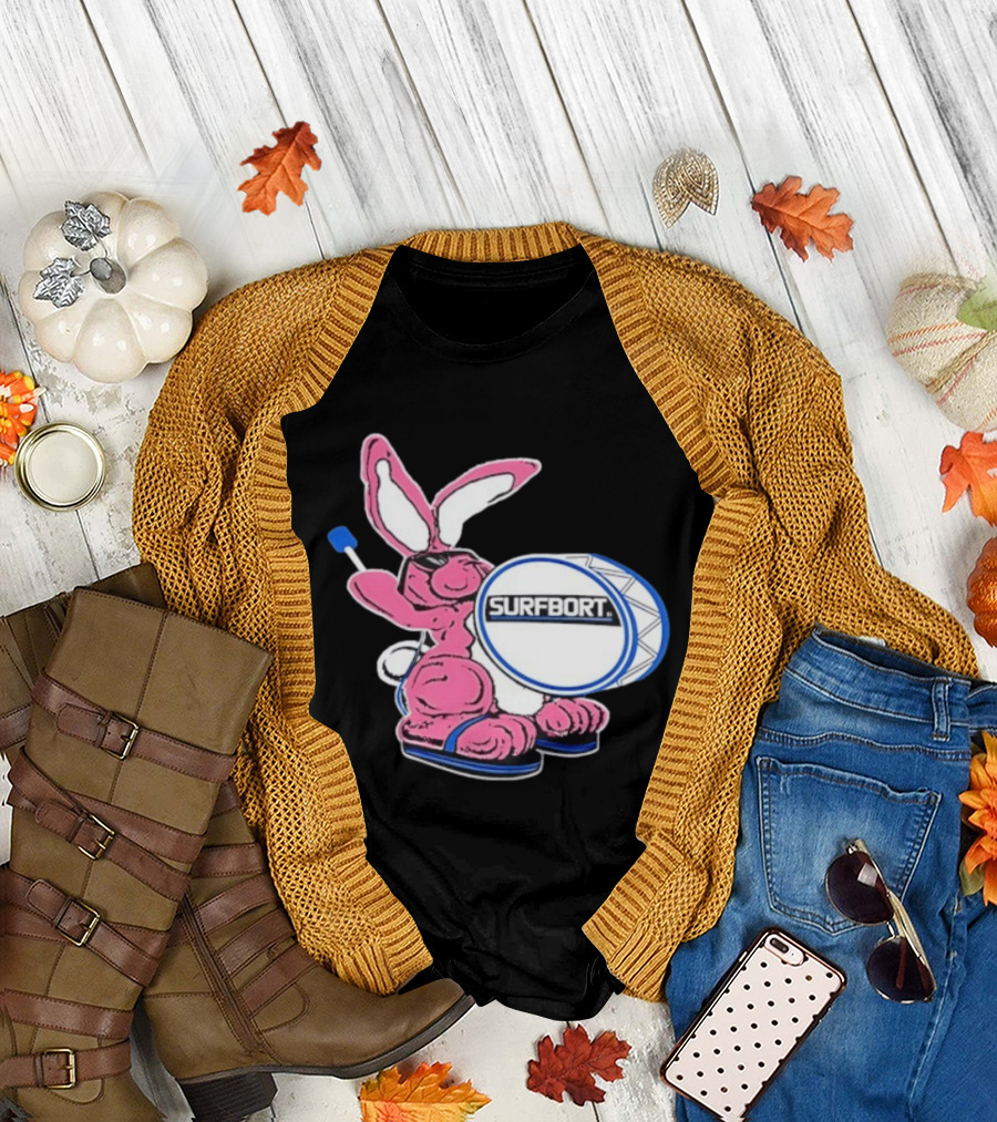 Surfbort Pink Bunny Drummer With Drumsticks And Bass Drum T-Shirt