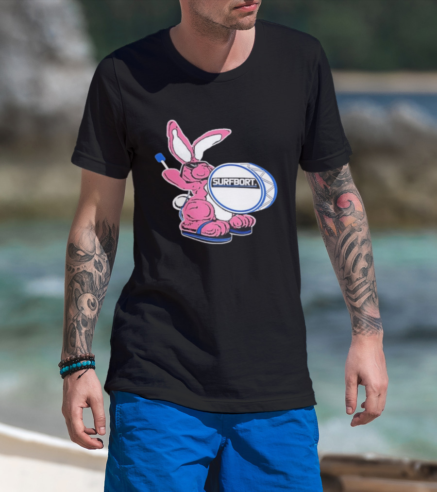 Surfbort Pink Bunny Drummer With Drumsticks And Bass Drum T-Shirt