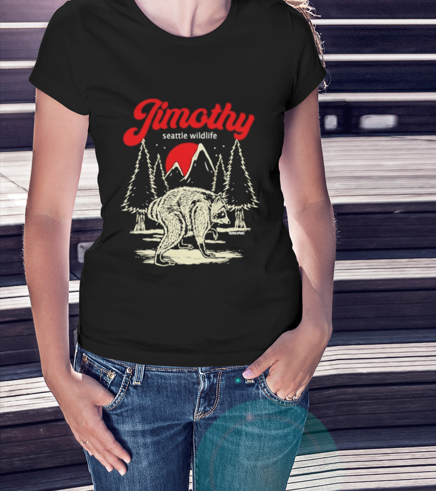 Jimothy Seattle Wildlife Raccoon Forest Moon Scene T-Shirt