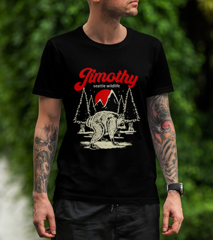 Jimothy Seattle Wildlife Raccoon Forest Moon Scene T-Shirt