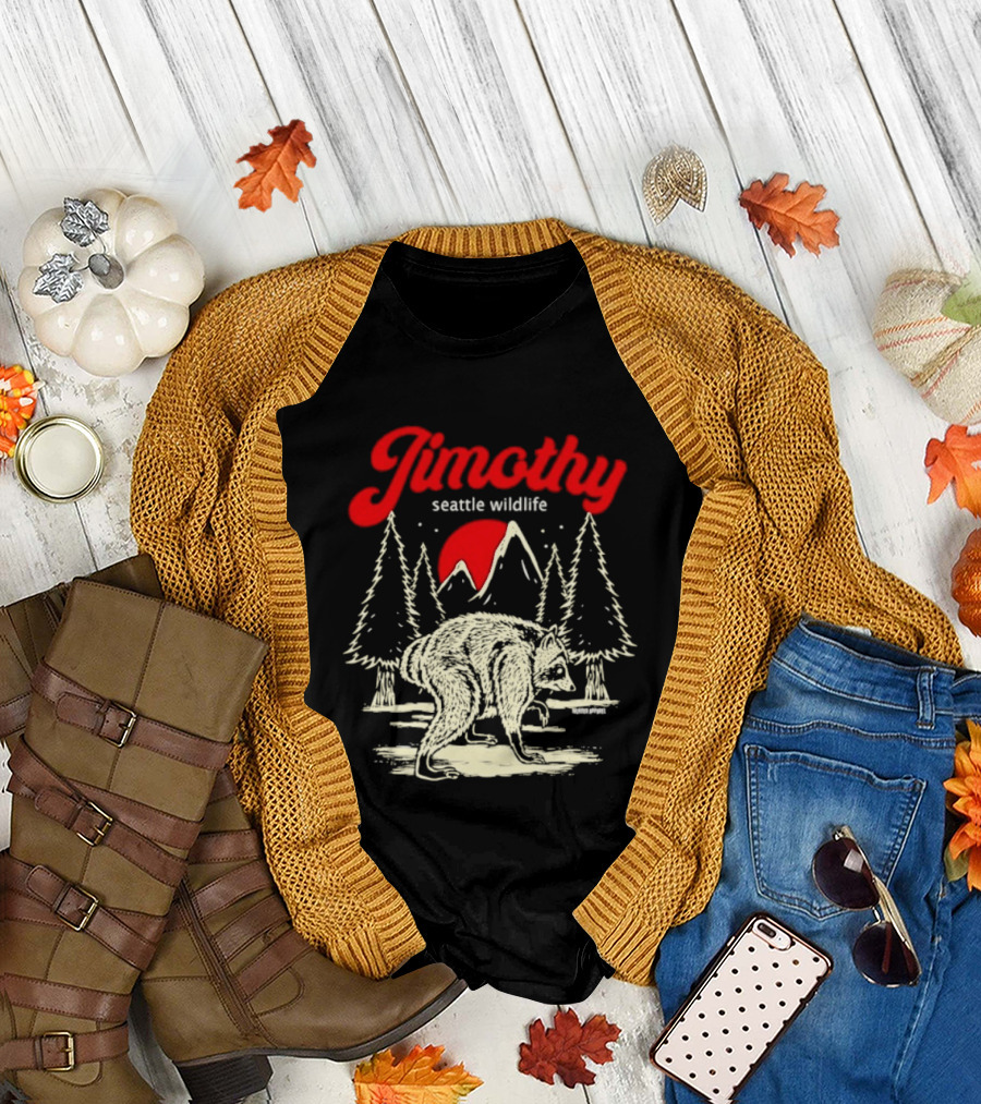 Jimothy Seattle Wildlife Raccoon Forest Moon Scene T-Shirt