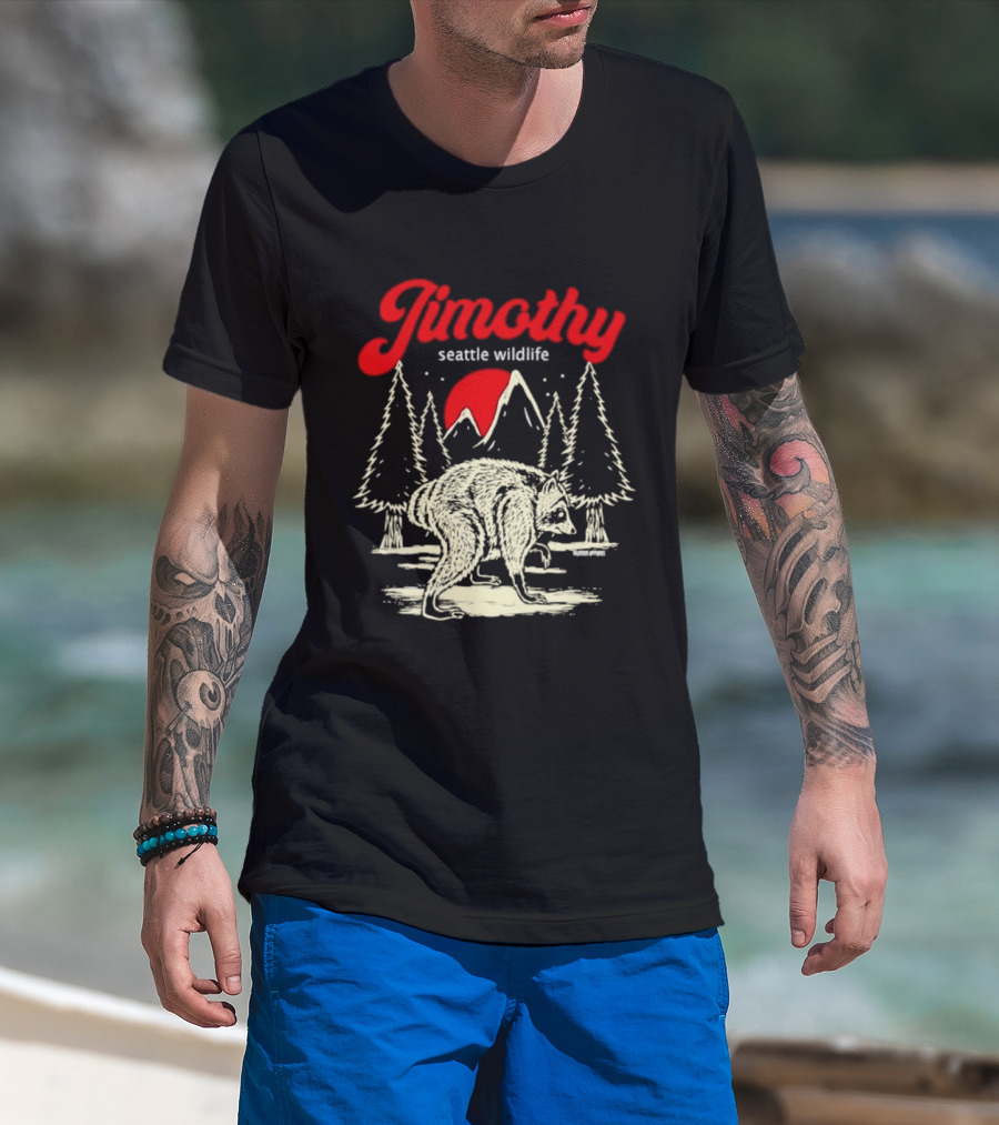Jimothy Seattle Wildlife Raccoon Forest Moon Scene T-Shirt