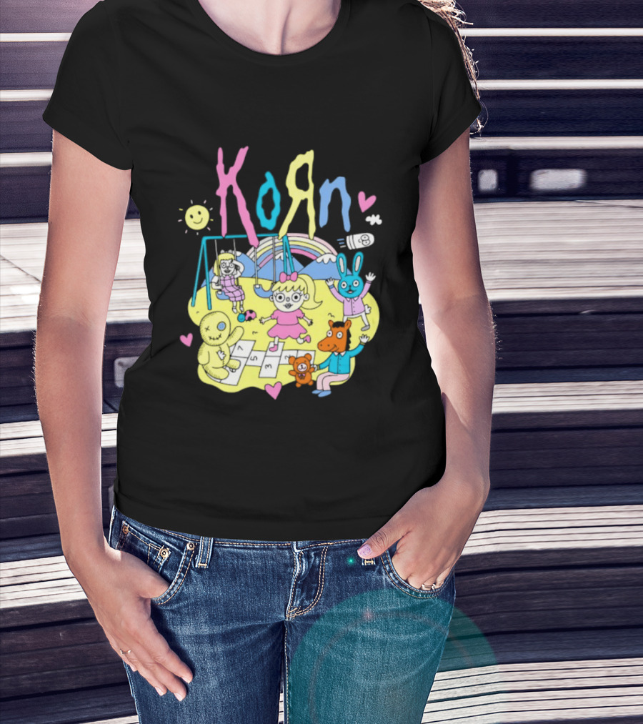 Korn Playground Cartoon Pastel Nu Metal Band T-Shirt