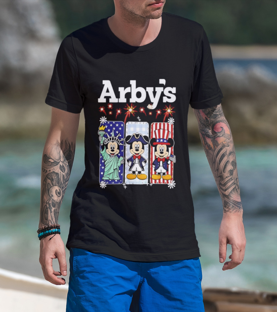 Arby's Mickey Mouse America 250th Anniversary Celebration With Statue Of Liberty And Uncle Sam Styles T-Shirt