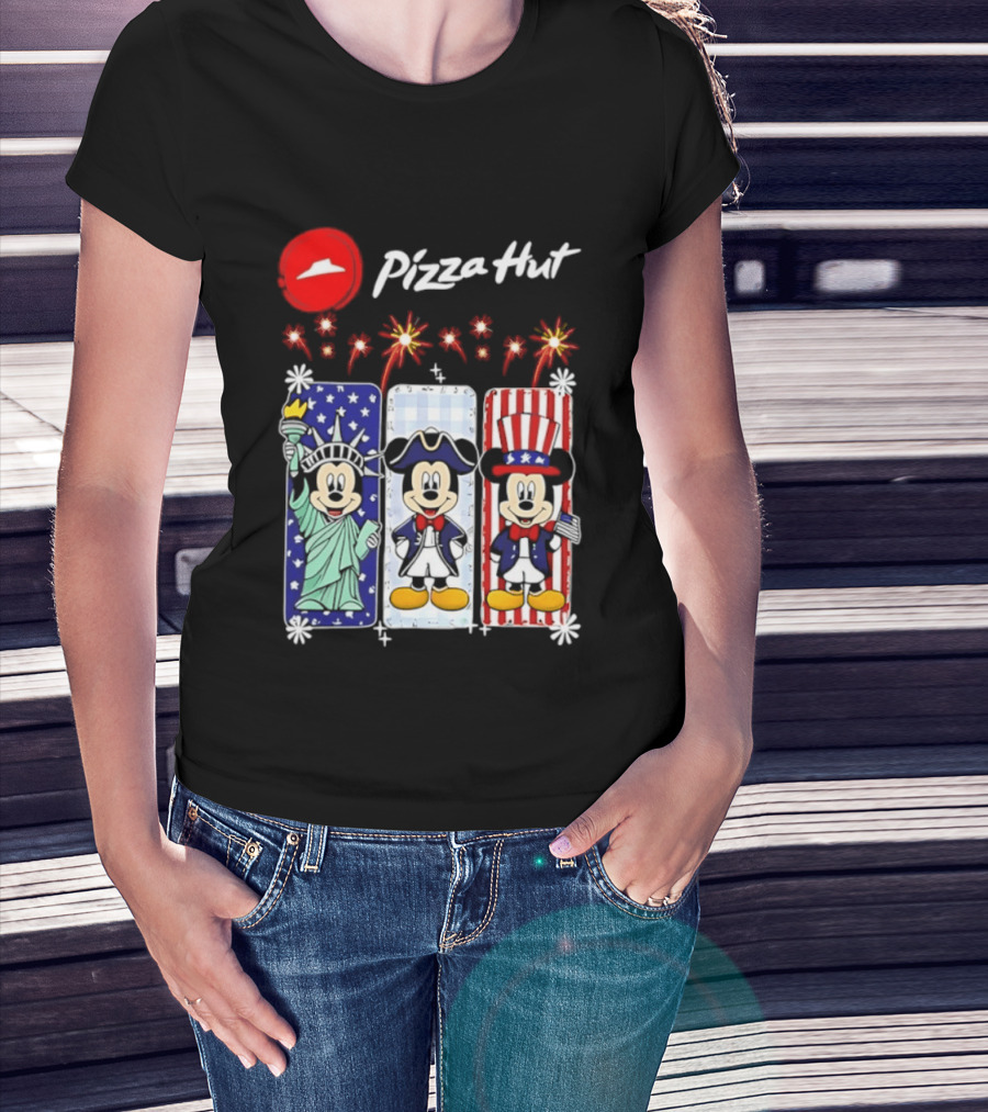 Mickey Mouse Pizza Hut America 250th Anniversary Celebration Statue Of Liberty Uncle Sam Patriotic T-Shirt