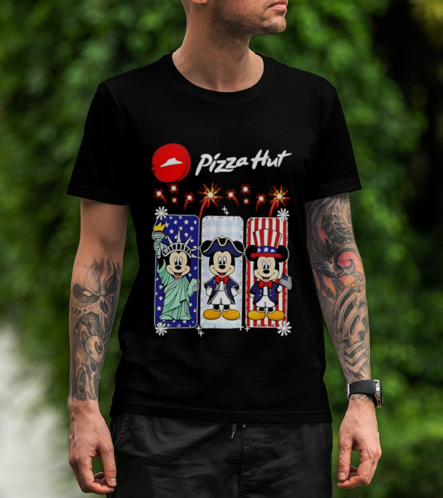 Mickey Mouse Pizza Hut America 250th Anniversary Celebration Statue Of Liberty Uncle Sam Patriotic T-Shirt