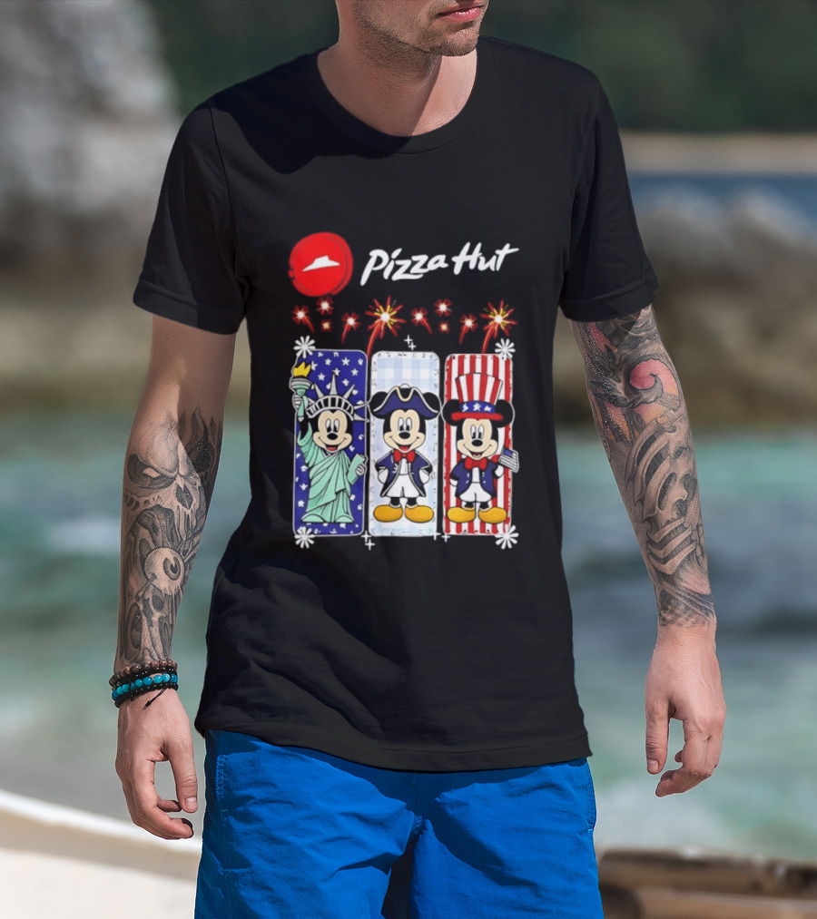 Mickey Mouse Pizza Hut America 250th Anniversary Celebration Statue Of Liberty Uncle Sam Patriotic T-Shirt