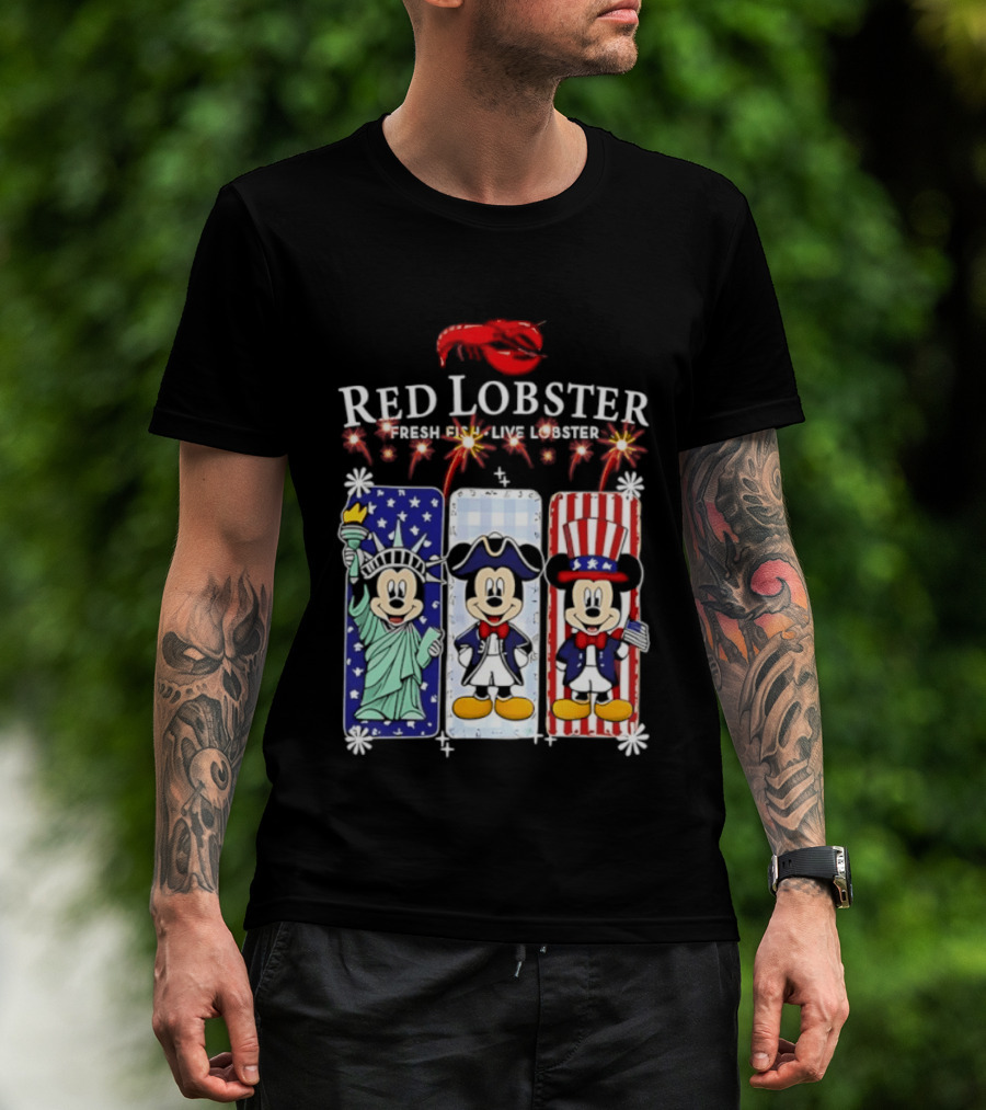 Red Lobster Mickey Mouse America 250th Anniversary Celebration Liberty George Washington Uncle Sam T-Shirt