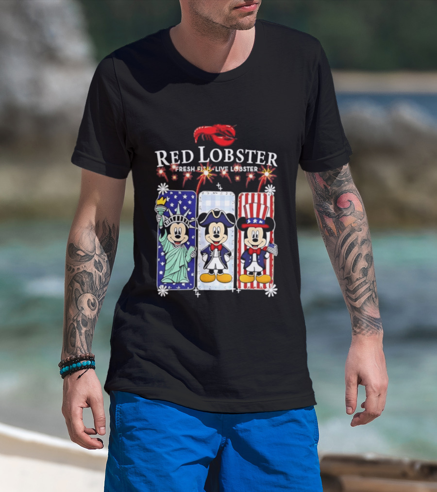 Red Lobster Mickey Mouse America 250th Anniversary Celebration Liberty George Washington Uncle Sam T-Shirt
