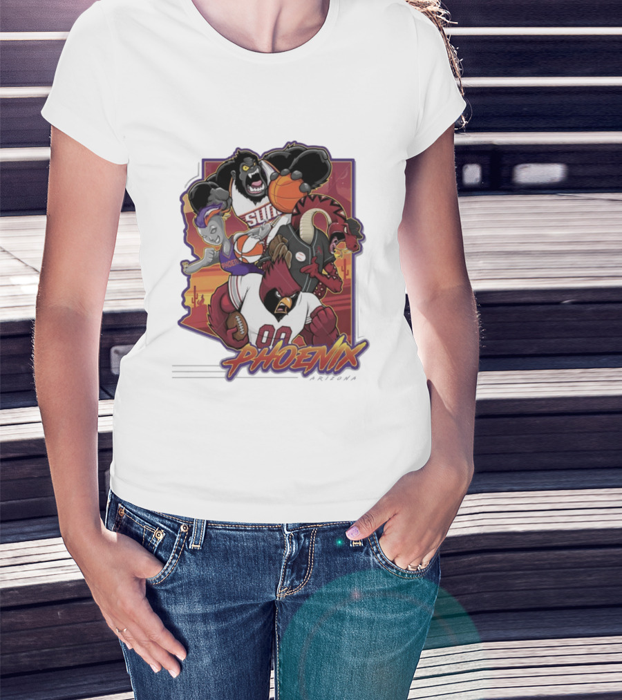 Phoenix Suns Gorilla Coyotes Snake Cardinals Bird Mascots Collage T-Shirt