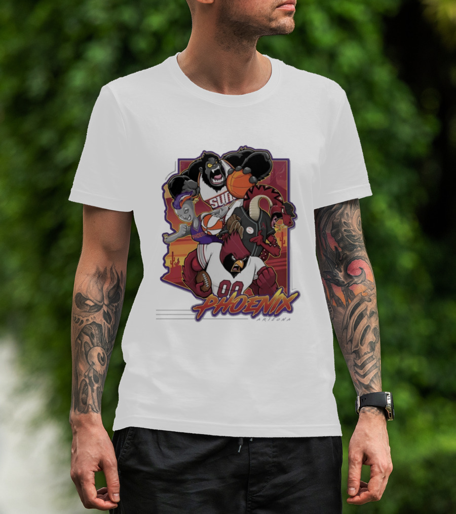 Phoenix Suns Gorilla Coyotes Snake Cardinals Bird Mascots Collage T-Shirt