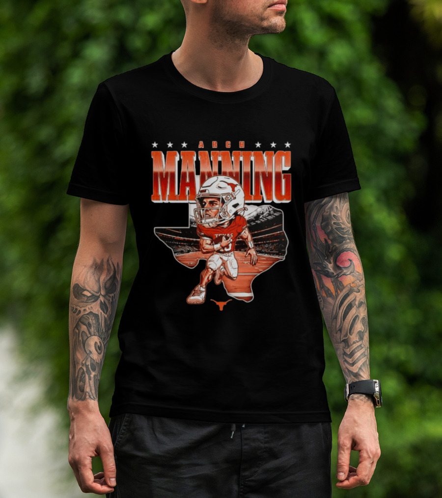 Arch Manning 16 Texas Longhorns NCAA Football Caricature Texas Stadium T-Shirt
