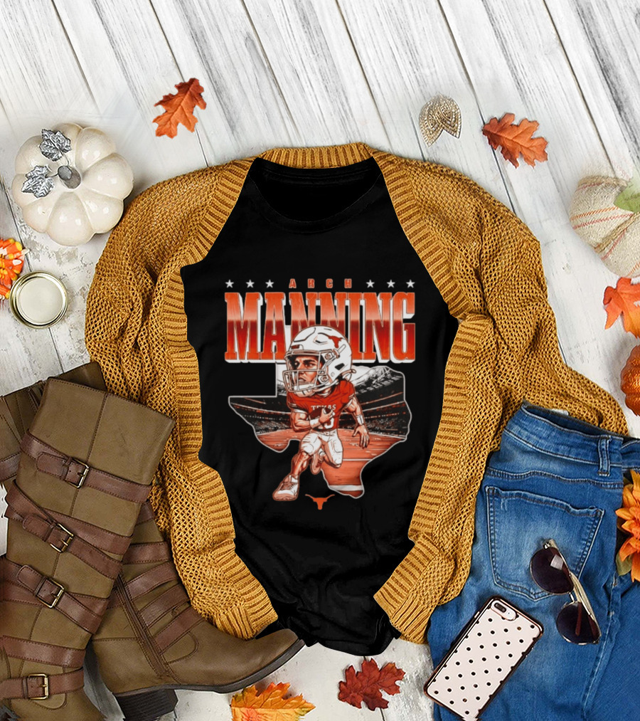 Arch Manning 16 Texas Longhorns NCAA Football Caricature Texas Stadium T-Shirt