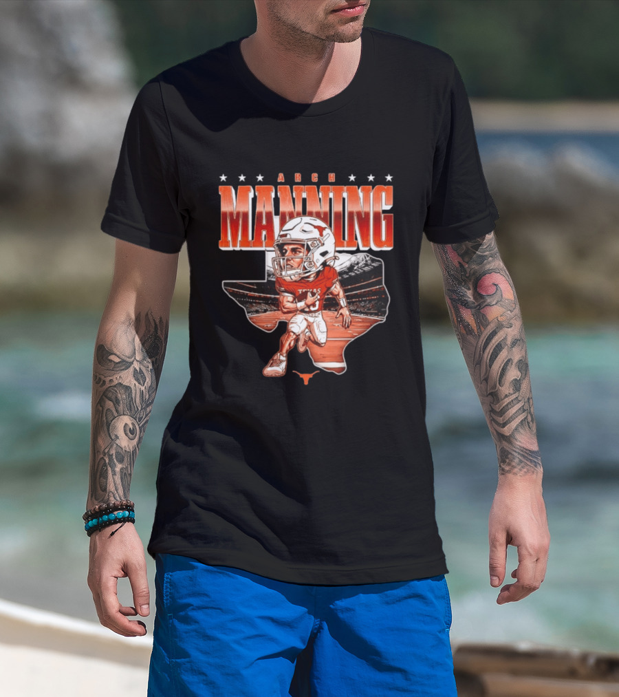 Arch Manning 16 Texas Longhorns NCAA Football Caricature Texas Stadium T-Shirt