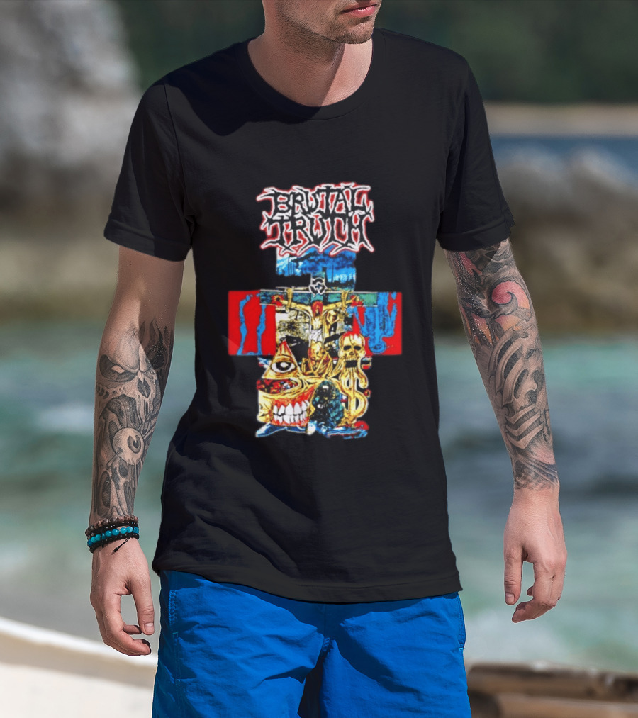 Brutal Truth Crucifix Skull Grindcore Band T-Shirt