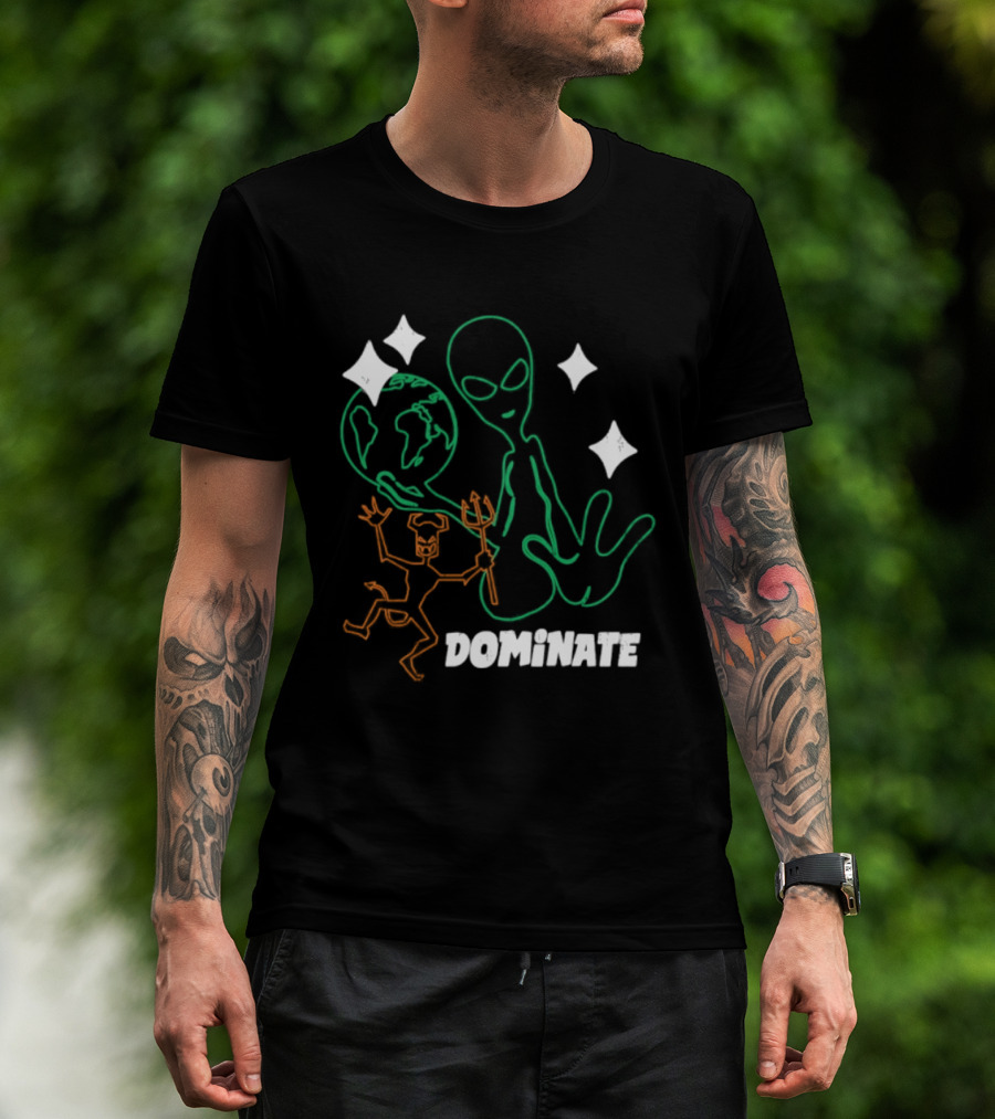 Dominate Alien Devil Earth UFO Stars T-Shirt