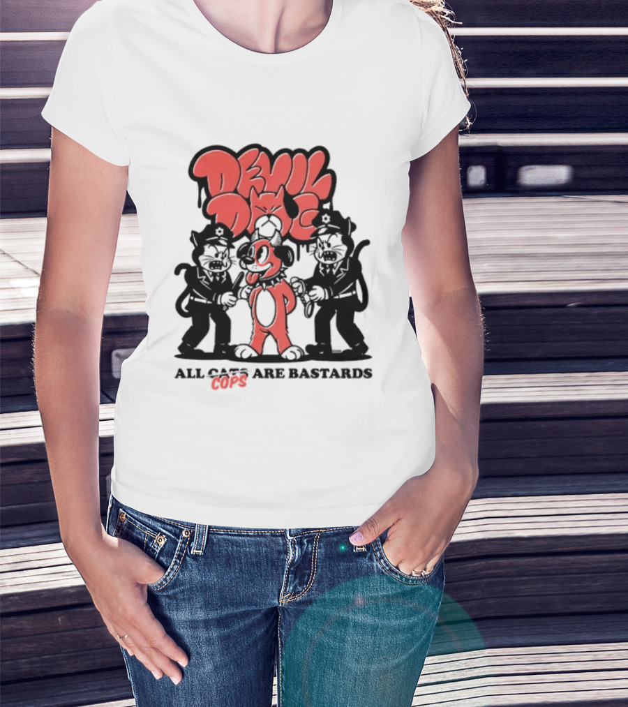 Devil Dog All Cats Are Bastards ACAB Bold Red Black T-Shirt