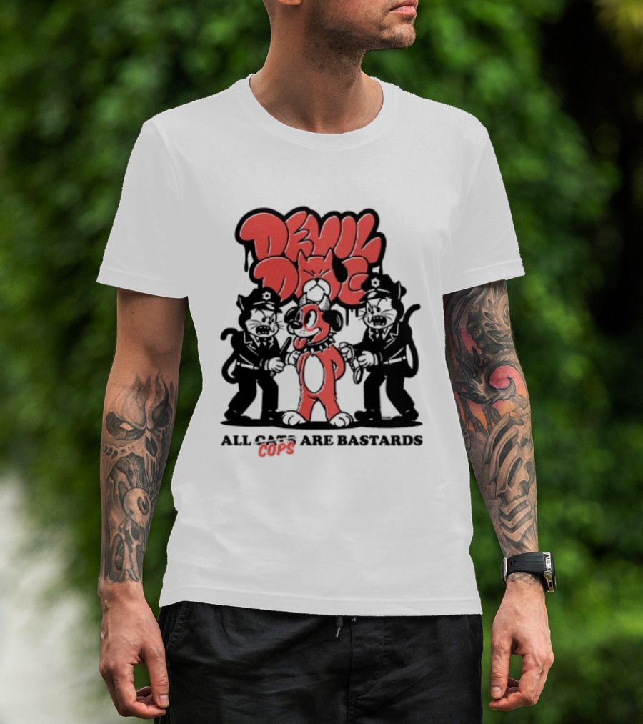 Devil Dog All Cats Are Bastards ACAB Bold Red Black T-Shirt
