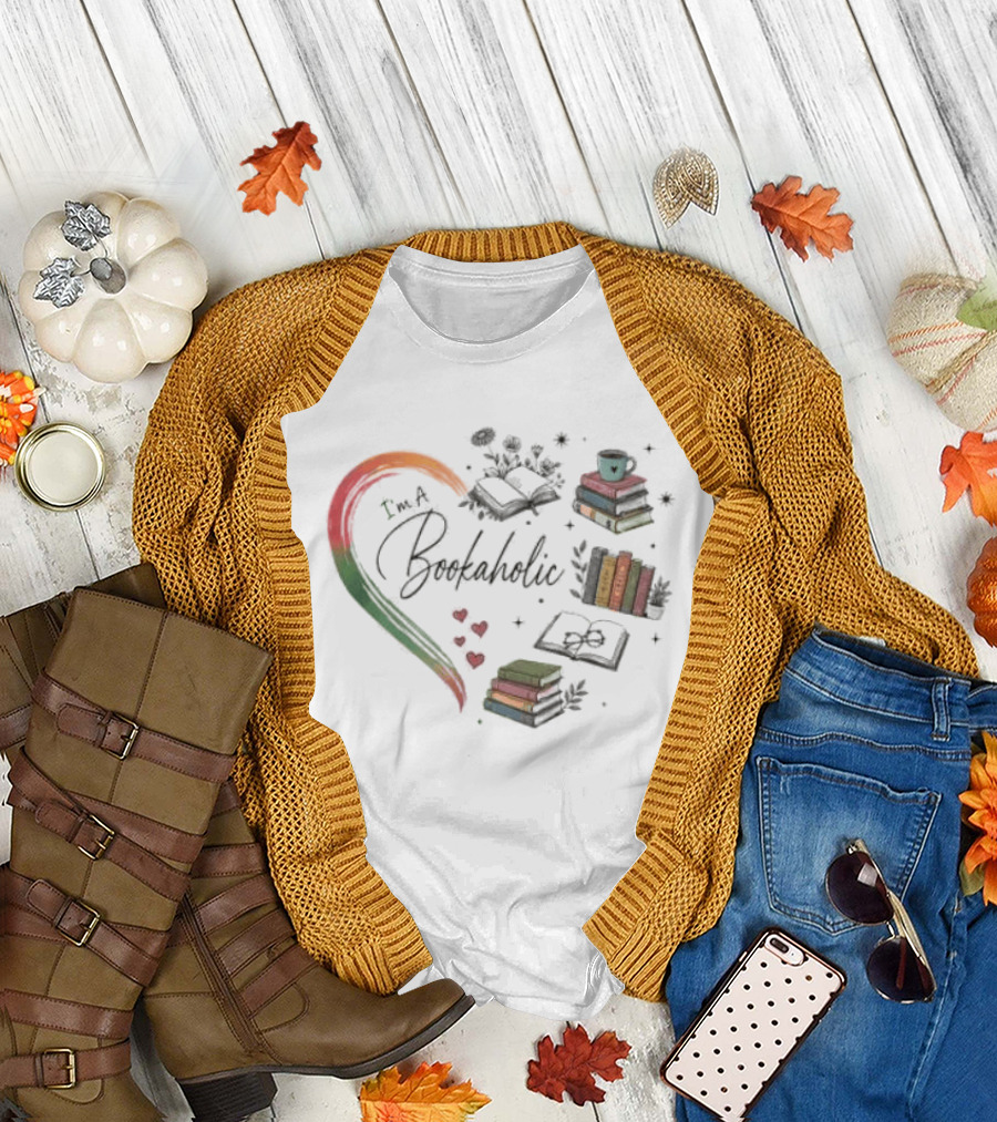 Bookaholic Heart With Books And Reading Lover T-Shirt