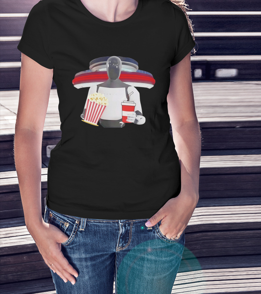 Tesla Robot With Popcorn And Drink At Retro Diner T-Shirt
