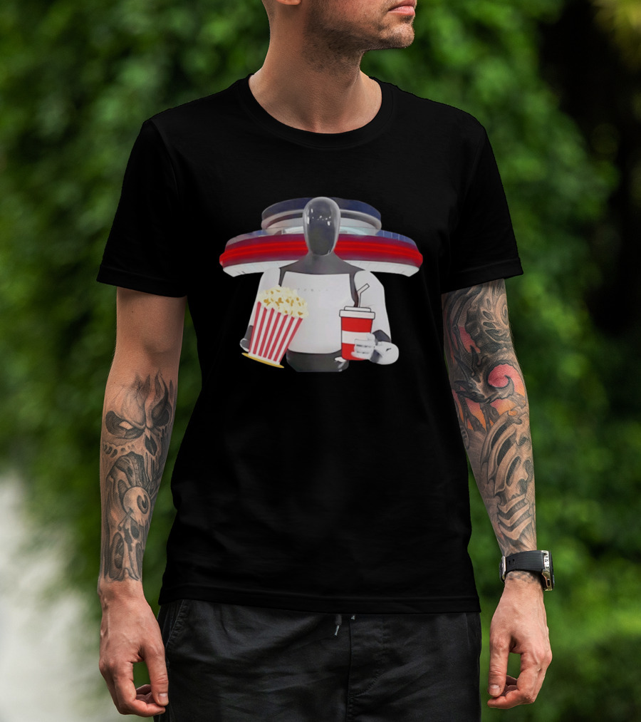 Tesla Robot With Popcorn And Drink At Retro Diner T-Shirt