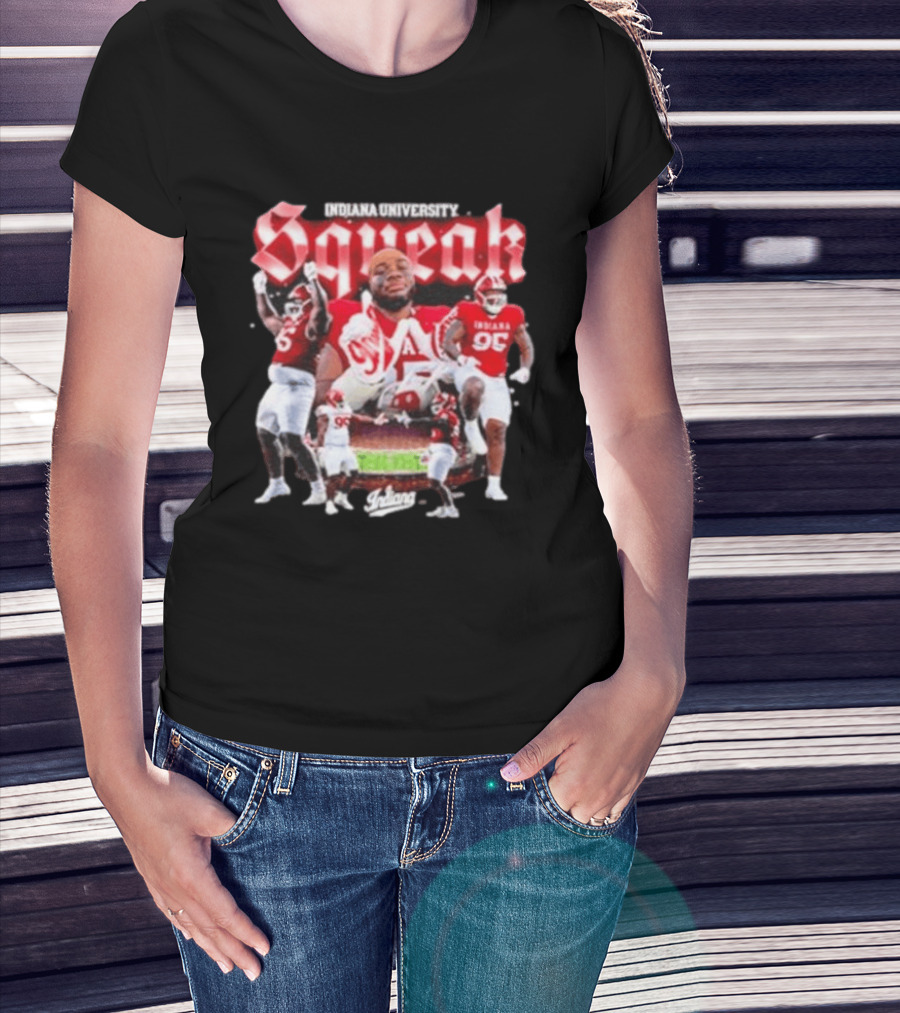 Indiana University Squeak Collage Featuring Indiana 96 Football Player In Red Uniform T-Shirt