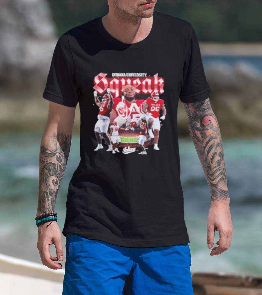 Indiana University Squeak Collage Featuring Indiana 96 Football Player In Red Uniform T-Shirt