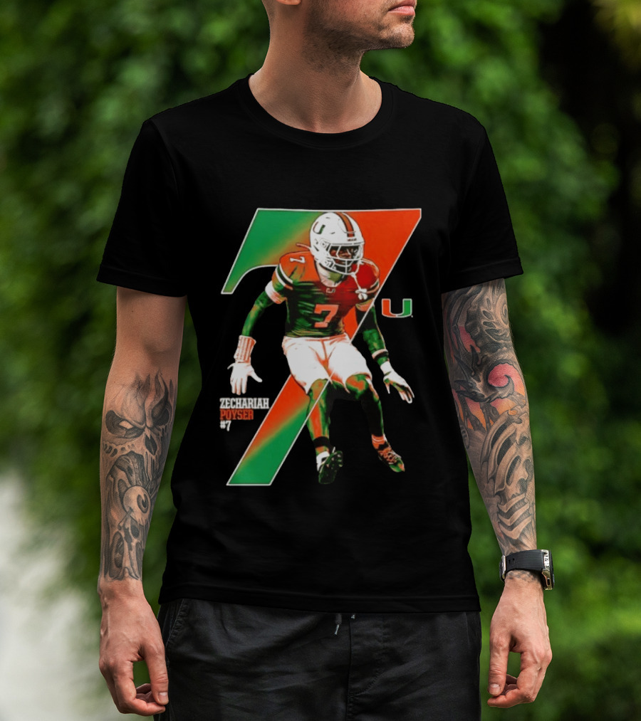 Zechariah Poyser 7 Miami Hurricanes NCAA Football Player T-Shirt
