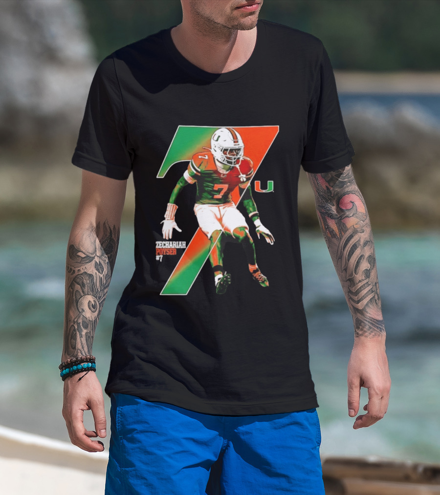 Zechariah Poyser 7 Miami Hurricanes NCAA Football Player T-Shirt