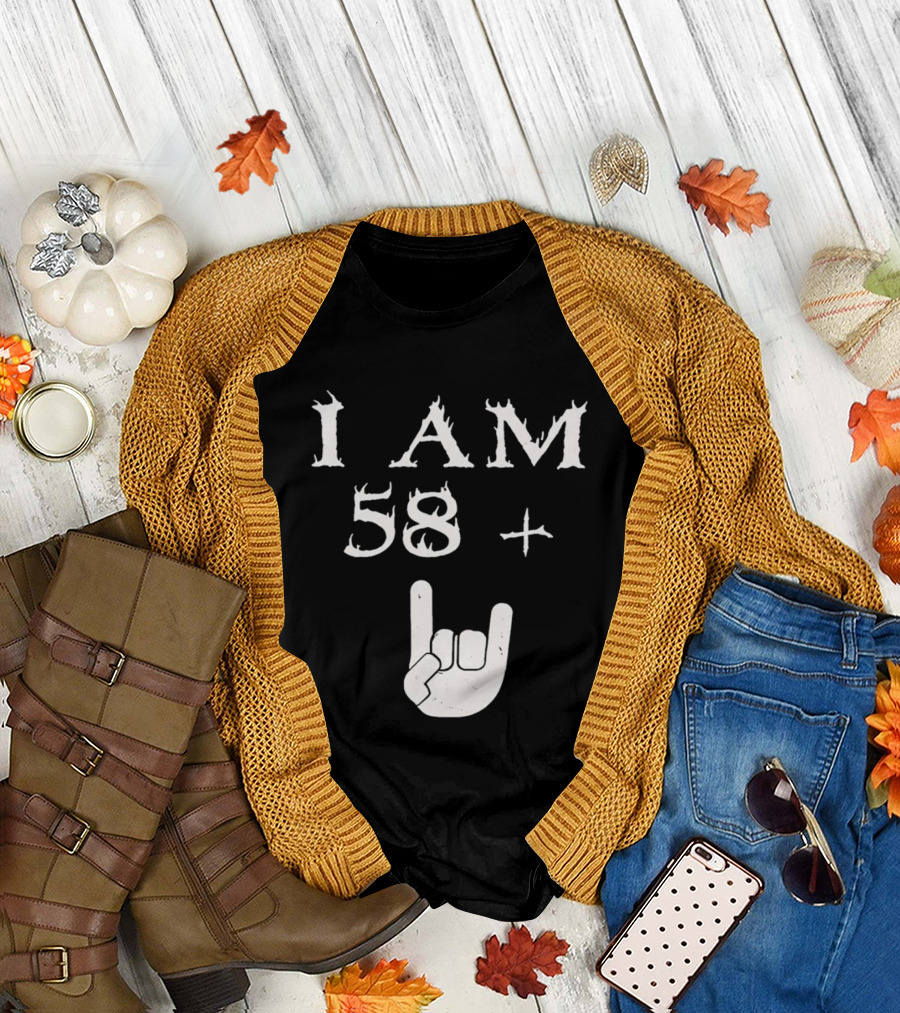 I Am 58 Plus Rock Hand Gesture T-Shirt