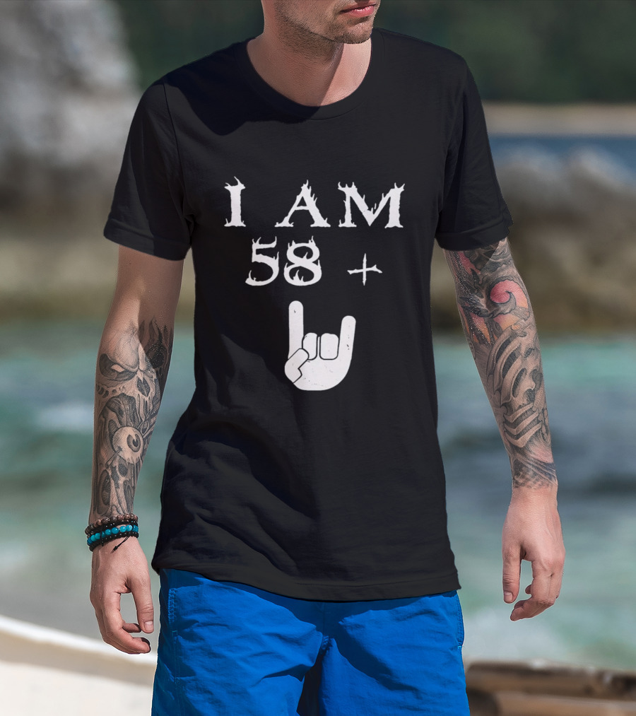 I Am 58 Plus Rock Hand Gesture T-Shirt