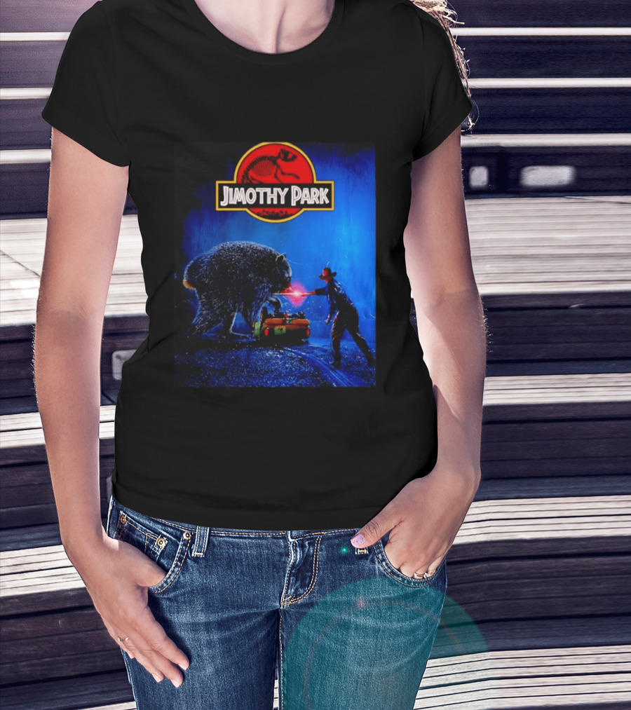 Jimothy Park Dinosaur Adventure Lampoon With Bear Scene T-Shirt