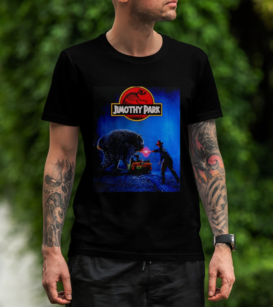 Jimothy Park Dinosaur Adventure Lampoon With Bear Scene T-Shirt