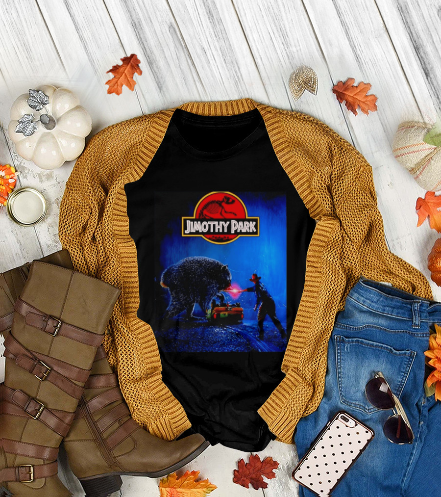 Jimothy Park Dinosaur Adventure Lampoon With Bear Scene T-Shirt