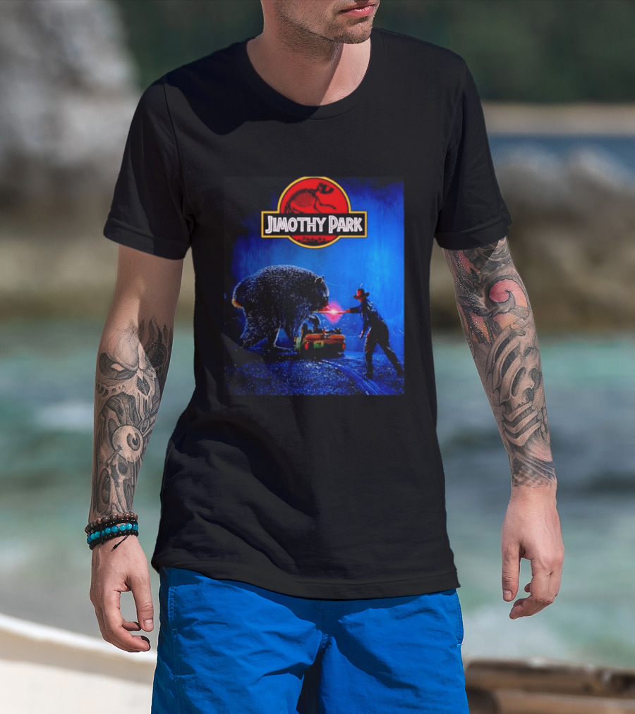 Jimothy Park Dinosaur Adventure Lampoon With Bear Scene T-Shirt
