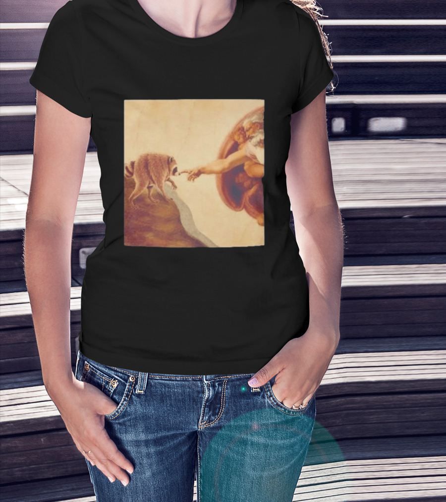 Jimothy Raccoon And The Creation Of Adam Renaissance Mashup T-Shirt