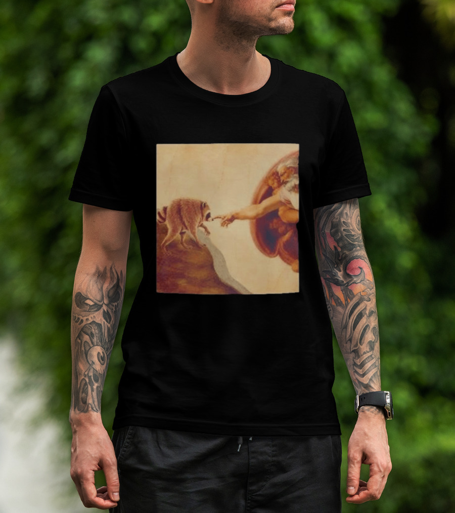 Jimothy Raccoon And The Creation Of Adam Renaissance Mashup T-Shirt