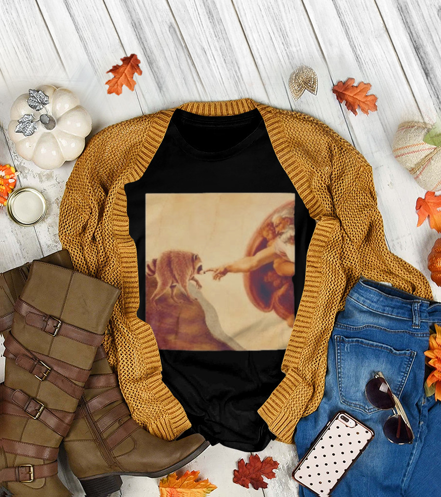 Jimothy Raccoon And The Creation Of Adam Renaissance Mashup T-Shirt